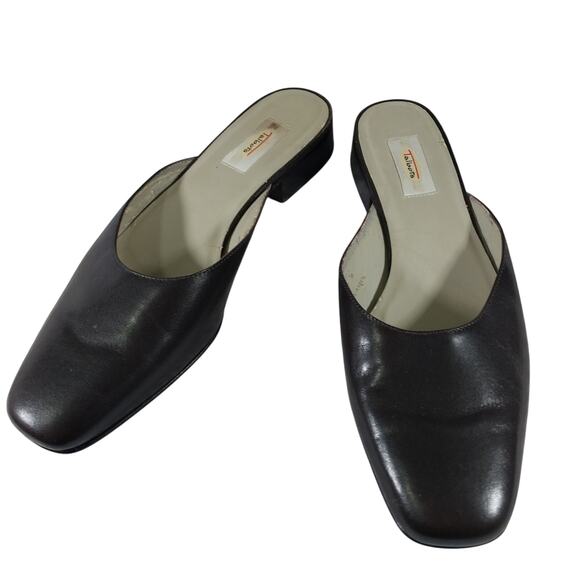 TALBOTS; BLACK GENUINE LEATHER SLIP-ON BRAZILIAN MADE FLATS, MULES! SZ 8B - Picture 3 of 11
